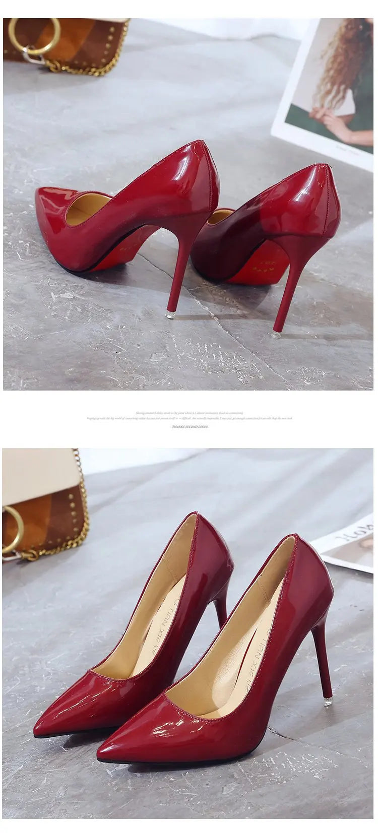 HOT Plus Size 34-44 HOT Women Shoes Pointed Toe Pumps Patent Leather Dress High Heels Boat Shoes Wedding Shoes Zapatos Mujerd76