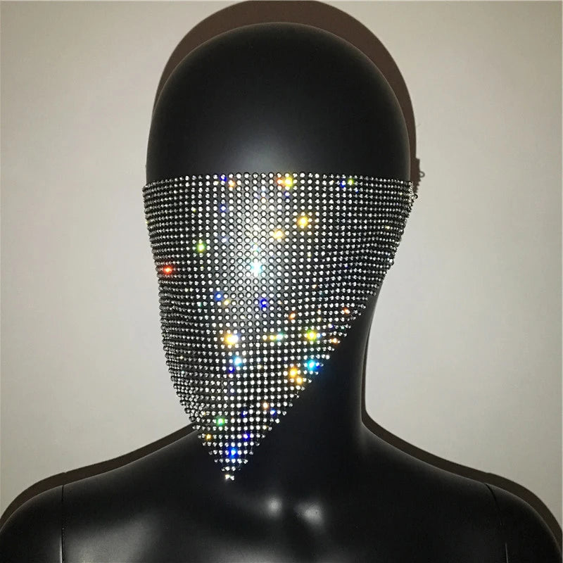 2024 NEW Crystal Masquerade Face Jewelry Women Party Accessories Fashion Fishing Net Metal Rhinestone Sequined Veil Body Jewel