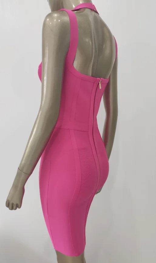 New Arrival Summer Style Sexy Cut Out Button Stretchy Elastic Bandage Dress 2022 Celebrity Designer Evening Party Dress Vestidos