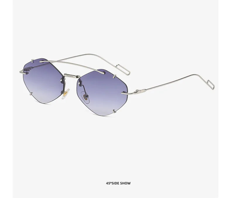 Rimless Diamond Sunglasses Square Women Men Retro Sun Glasses Brand Designer Eyewear UV400 Shades Oculos Female Gafas