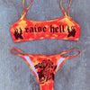 Punk Gothic Letters Print Bikinis Set Sexy Bikini 2023 Women Skull Pattern V-neck Swimwear Fashion Swimsuit Bathing Suit