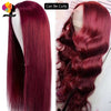 Burgundy Glueless Human Hair Wigs 13x4 Lace Front Wig Pre-Plucked Wear Go Straight Human Hair Lace Frontal Wigs for Black Women