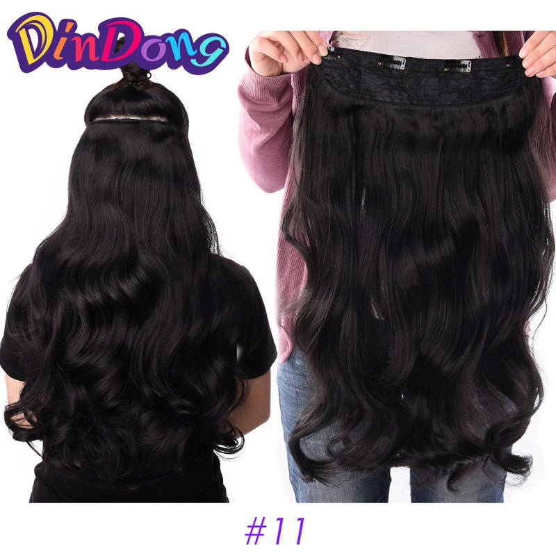 DinDong Clips In Hair Extensions 32Inch Synthetic Wavy 210G Premium Heat Resistant Hair 613# Blonde Brown 19 Colors Available