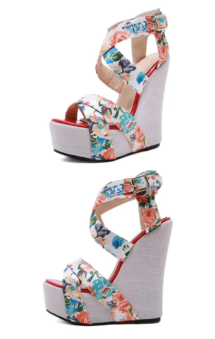 Eilyken Designer Buckle Strap Platform Wedges Women's Sandals Fashion Silk Open Toe High Heels Banquet Party Shoes