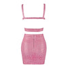 BEAUKEY Quality 2 Piece Set Shinny Metallic Rose Gold Bodycon Top & Skirt  New Mini Short Sexy Party Night Club Set