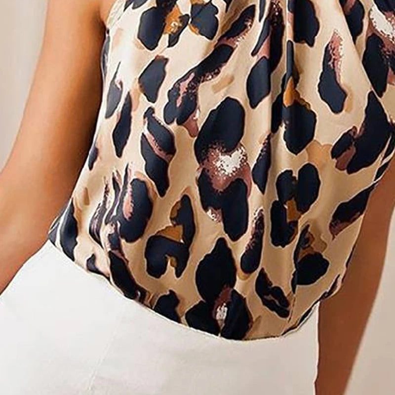 Summer tshirt Women Tops 2024 Sexy Leopard Print Tops Harajuku Girl T-Shirts Casual Halter T Shirt Female Sleeveless Blouse