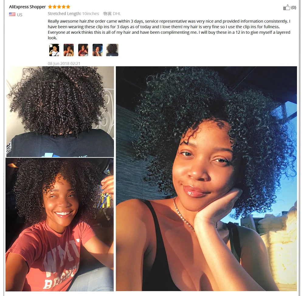 3B 3C Kinky Curly Clip In Hair Extensions Human Hair Afro Kinky Curly Clip Ins Bundles For Black Women 4A Dolago Full Head Sets