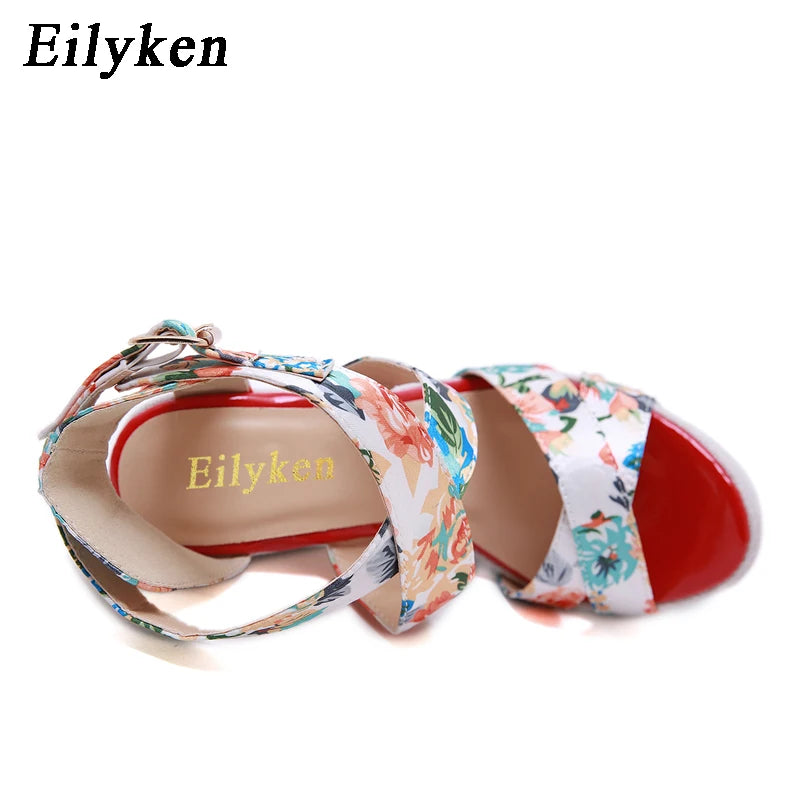 Eilyken Designer Buckle Strap Platform Wedges Women's Sandals Fashion Silk Open Toe High Heels Banquet Party Shoes