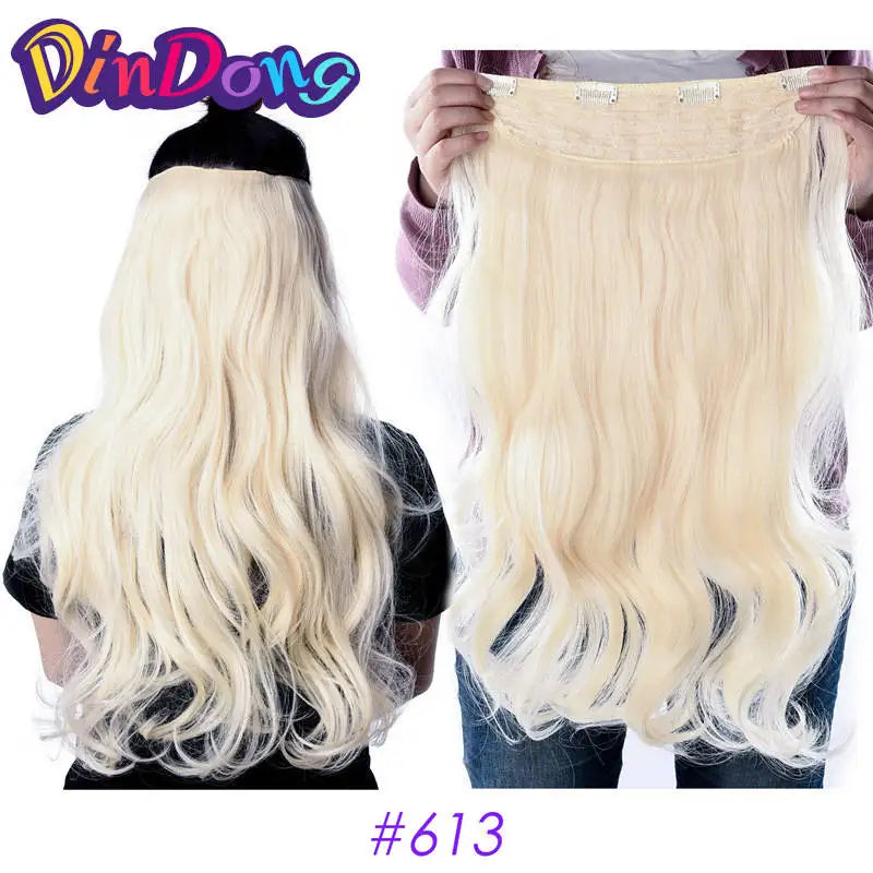 DinDong Clips In Hair Extensions 32Inch Synthetic Wavy 210G Premium Heat Resistant Hair 613# Blonde Brown 19 Colors Available