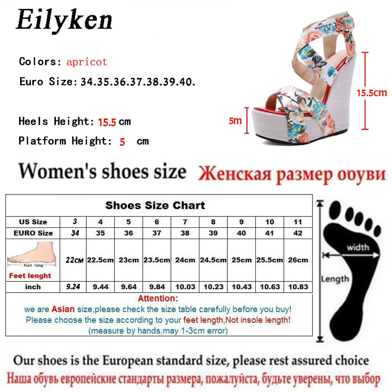 Eilyken Designer Buckle Strap Platform Wedges Women's Sandals Fashion Silk Open Toe High Heels Banquet Party Shoes
