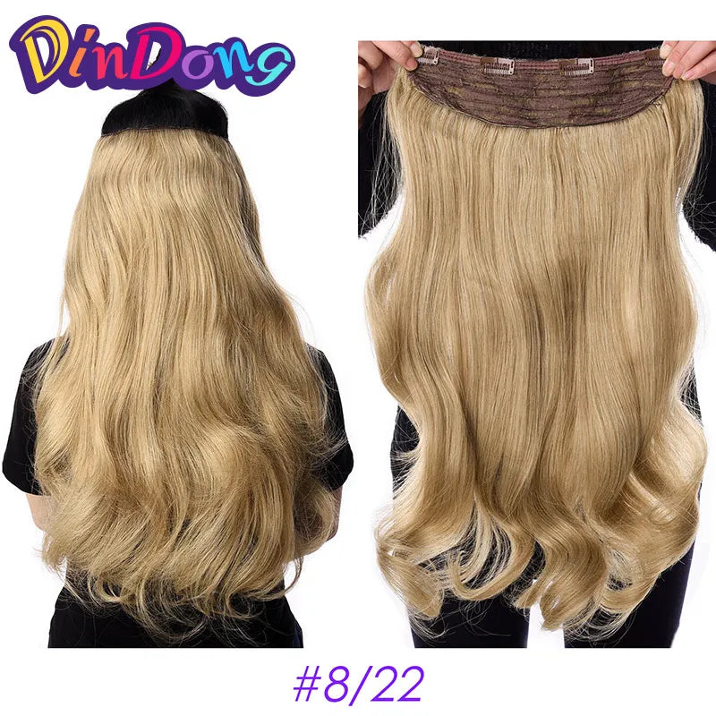 DinDong Clips In Hair Extensions 32Inch Synthetic Wavy 210G Premium Heat Resistant Hair 613# Blonde Brown 19 Colors Available