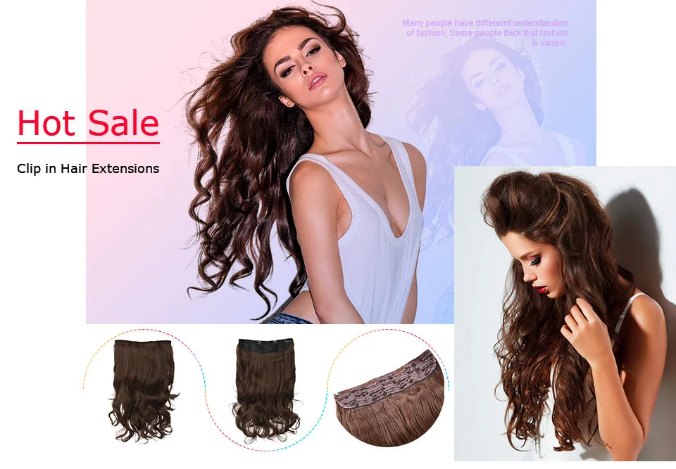 DinDong Clips In Hair Extensions 32Inch Synthetic Wavy 210G Premium Heat Resistant Hair 613# Blonde Brown 19 Colors Available