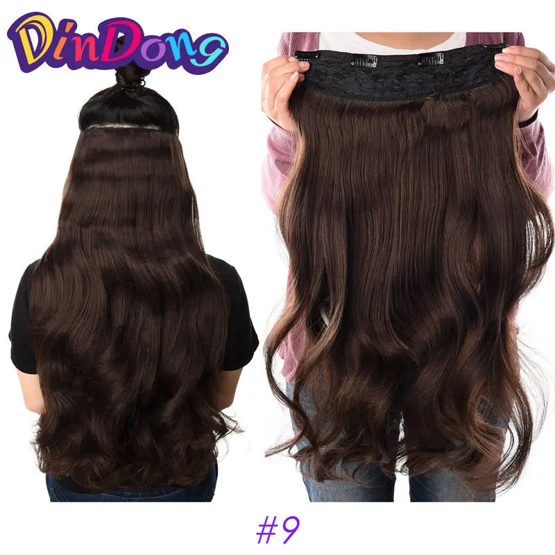 DinDong Clips In Hair Extensions 32Inch Synthetic Wavy 210G Premium Heat Resistant Hair 613# Blonde Brown 19 Colors Available
