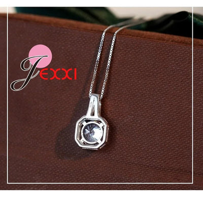 Classic Style 925 Sterling Silver Necklace And Pendants Jewelry For Women Box Chain Luxurious Big CZ Crystal Stone Accessories