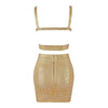 BEAUKEY Quality 2 Piece Set Shinny Metallic Rose Gold Bodycon Top & Skirt  New Mini Short Sexy Party Night Club Set
