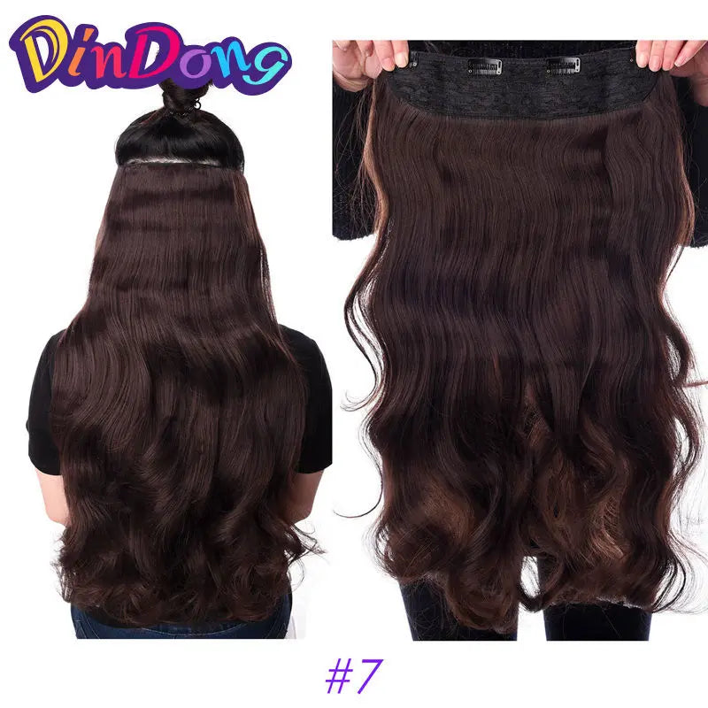 DinDong Clips In Hair Extensions 32Inch Synthetic Wavy 210G Premium Heat Resistant Hair 613# Blonde Brown 19 Colors Available