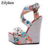Eilyken Designer Buckle Strap Platform Wedges Women's Sandals Fashion Silk Open Toe High Heels Banquet Party Shoes