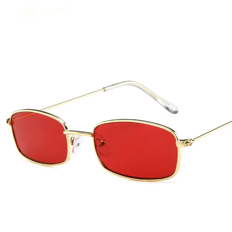 New Small Rectangle Retro Sunglasses Men Brand Designer Red Metal Frame Clear Lens Sun Glasses Women Unisex UV400