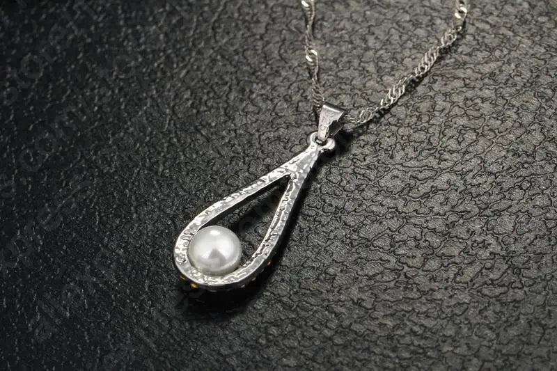 925 Sterling Silver Shiny Crystal Water Drop Pearl Necklace Earrings Jewelry Sets For Woman Fine Jewelry Wedding Gift Wholesale