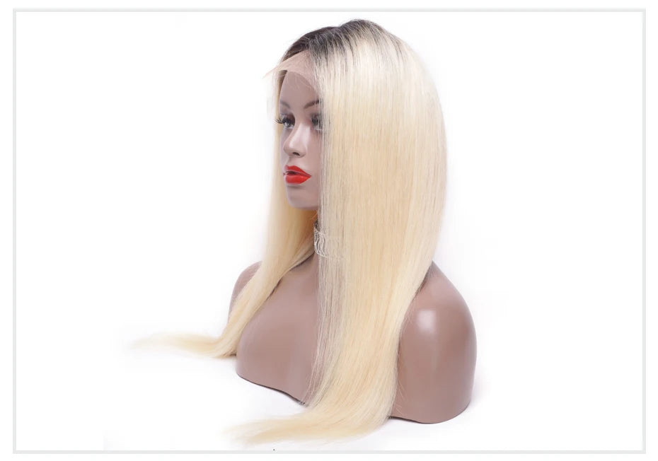 13x6 Lace Frontal Wig Brazilian Straight Human Hair Wig 2 Tone Dark Root 1B 613 Ombre Blonde Lace Front Wigs For Black Women 40"