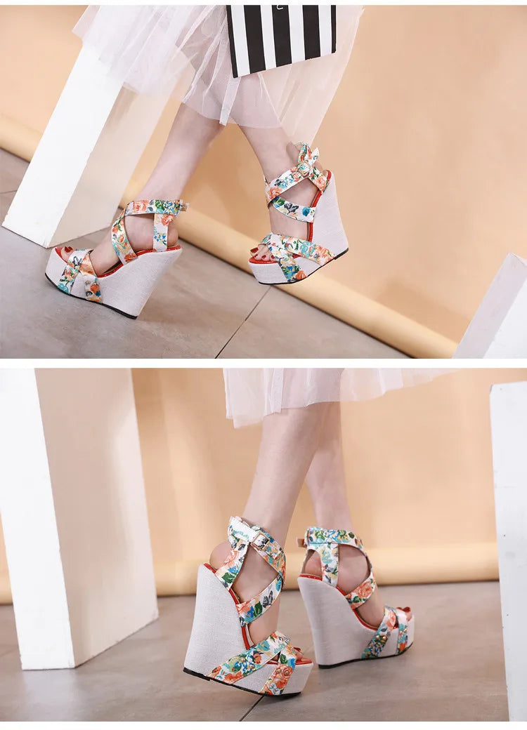 Eilyken Designer Buckle Strap Platform Wedges Women's Sandals Fashion Silk Open Toe High Heels Banquet Party Shoes