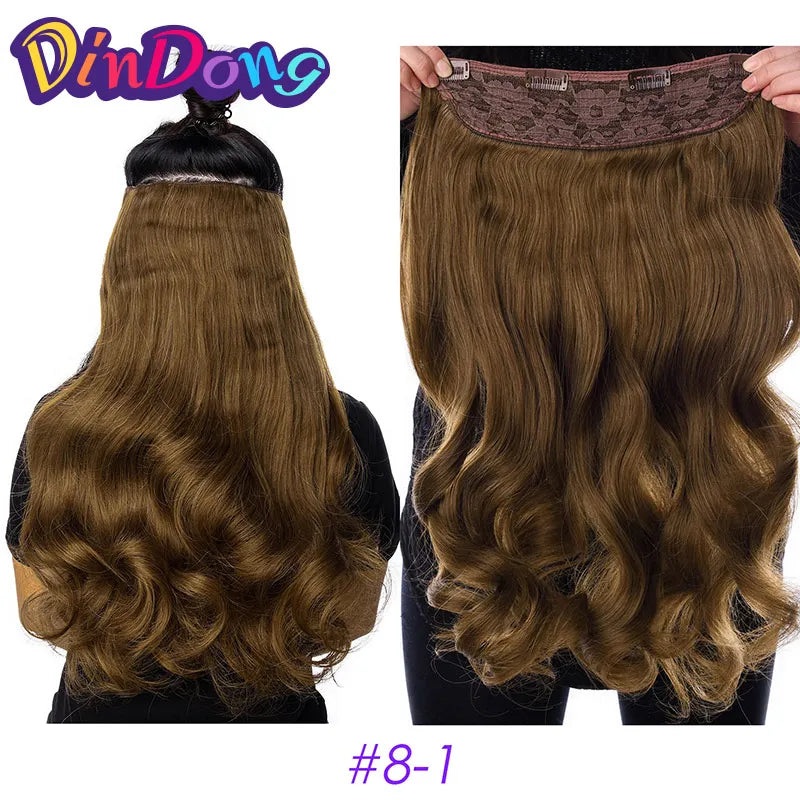 DinDong Clips In Hair Extensions 32Inch Synthetic Wavy 210G Premium Heat Resistant Hair 613# Blonde Brown 19 Colors Available
