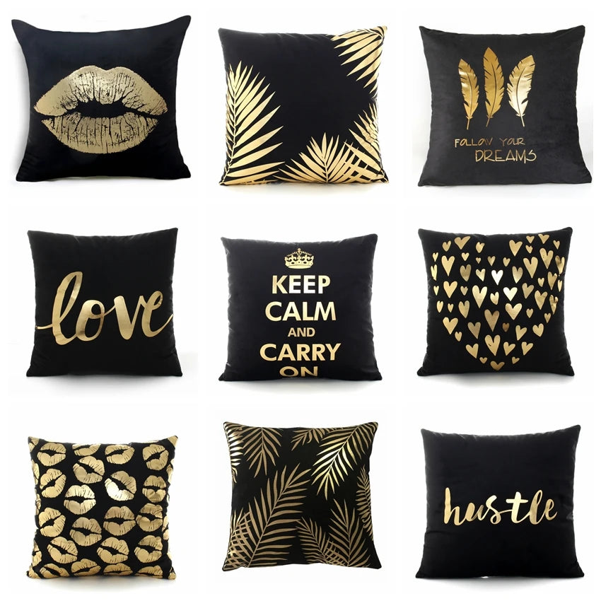 Black Bronzing Gold Foil Pillowcase Super Soft Velvet Cushion Decorative Pillow Home Decor Sofa Throw Pillows Christmas Gift 17