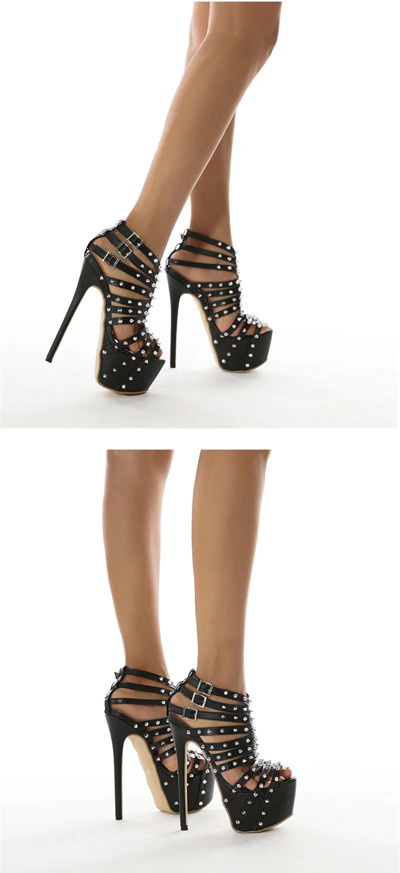 2024 New Summer Platform High Heels Sandals Women Sexy Peep Toe Pumps Fashion Rivet Decoration Ladies Party Pole Dance Shoes