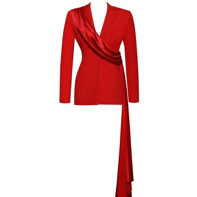 TWOTWINSTYLE Solid Two Piece Set Notched Collar Long Sleeve Spliced Lace up Coat High Waist Skirt for Women