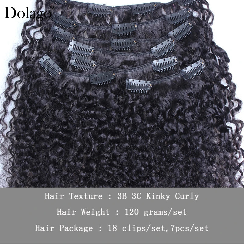 3B 3C Kinky Curly Clip In Hair Extensions Human Hair Afro Kinky Curly Clip Ins Bundles For Black Women 4A Dolago Full Head Sets