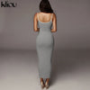 Kliou strap backless sexy bodycon midi long dress new women high waist cotton striped dresses elegant fashion party clothes