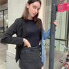 Women Vintage Fashion Blazer Denim Patchwork Jackets 2022 Autumn Winter Irregular Coat Women Long Sleeve Loose Korean Outerwear