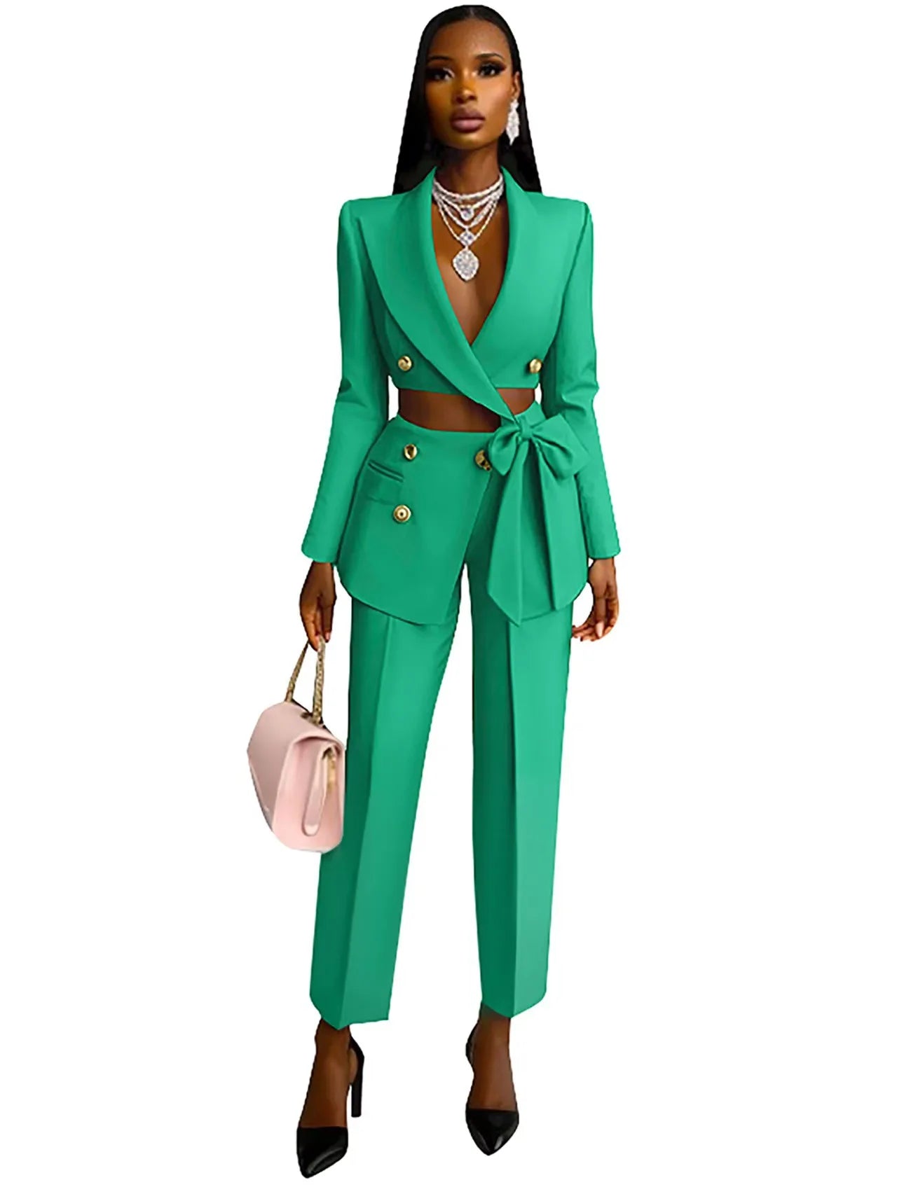 Fashion Summer Ladies Office Wear for Women Elegant Long Sleeve Top and Straight Pants Set Two Piece Set Women Clothing