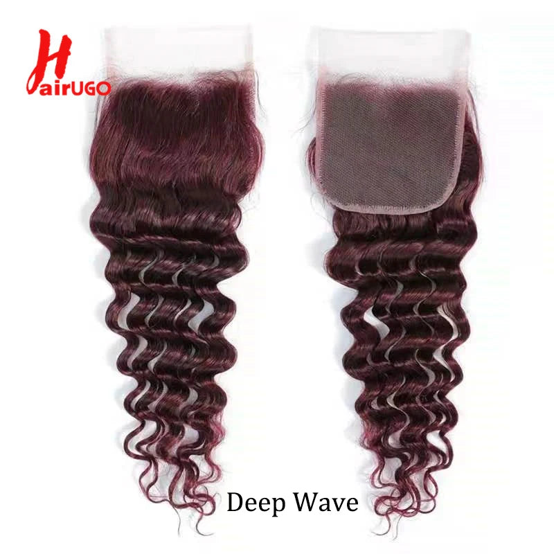 HairUGo Brazilian 99J 4x4 Straight Hair Closure 4*4 Lace Closure 10''-20'' 100% Human Hair Lace Closure With Baby Hair Remy Hair