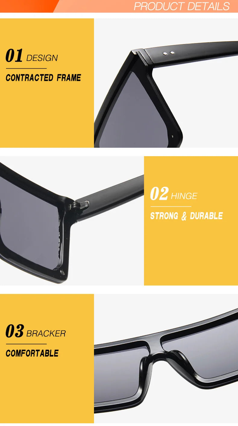 15 colors Flat Top Sunglasses Men Women Brand Designer Square Shades Gradient Sun Glasses Men Cool One Piece UV400 Mirror