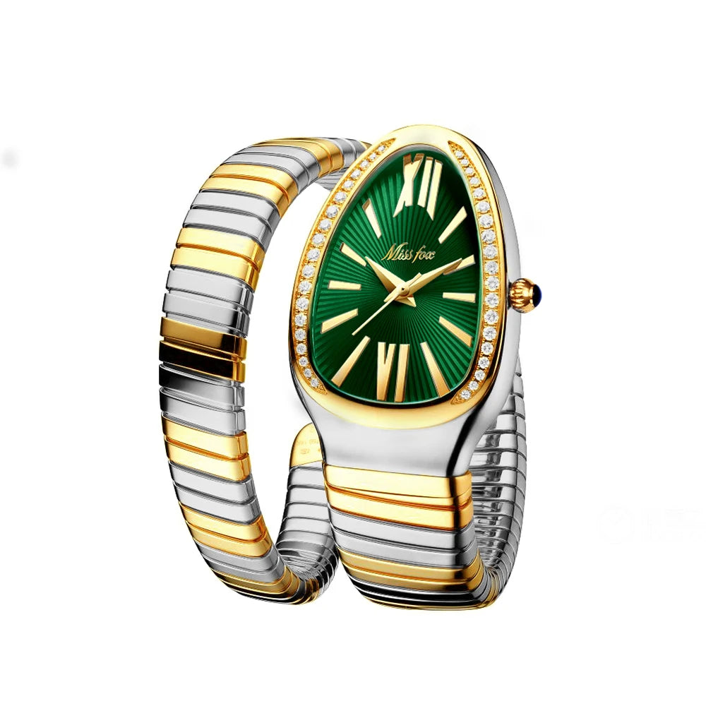 Classic Snake Shape Watch For Women Gold Silver Scaleable Bracelet Womens Watches Bling Diamonds Quartz Ladies Wristwatch