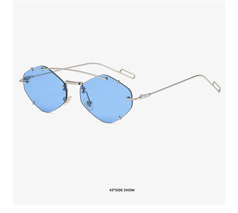 Rimless Diamond Sunglasses Square Women Men Retro Sun Glasses Brand Designer Eyewear UV400 Shades Oculos Female Gafas