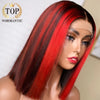 Topnormantic Highlight Red Color Straight Wigs For Women Brazilian Remy Human Hair 4x4 Lace Closure Straight Bob Wig Preplucked