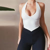 Sexy Solid Color Hanging Neck Bandage V-neck Off Shoulder Crop Tops 2021 Summer Women Fashion Casual Black Halter Vest Comfort