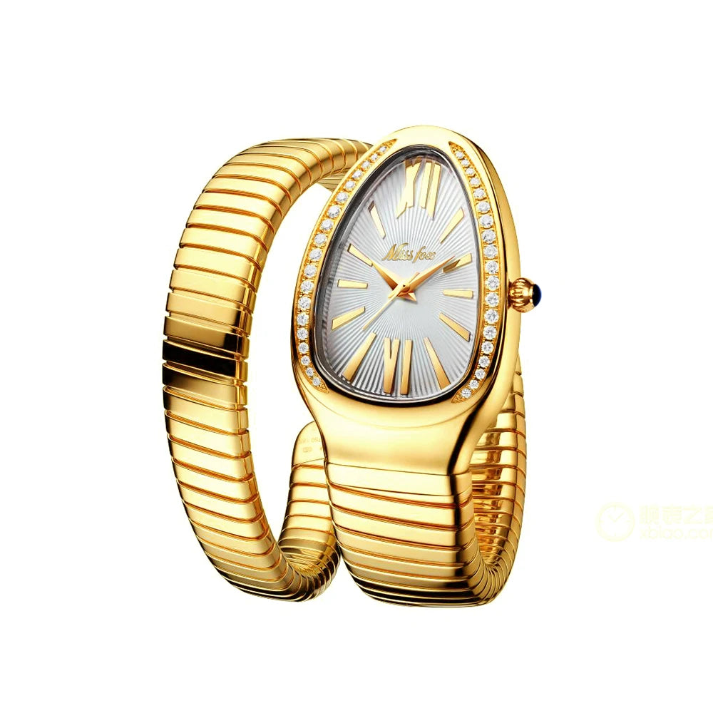 Classic Snake Shape Watch For Women Gold Silver Scaleable Bracelet Womens Watches Bling Diamonds Quartz Ladies Wristwatch