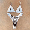 Punk Gothic Letters Print Bikinis Set Sexy Bikini 2023 Women Skull Pattern V-neck Swimwear Fashion Swimsuit Bathing Suit