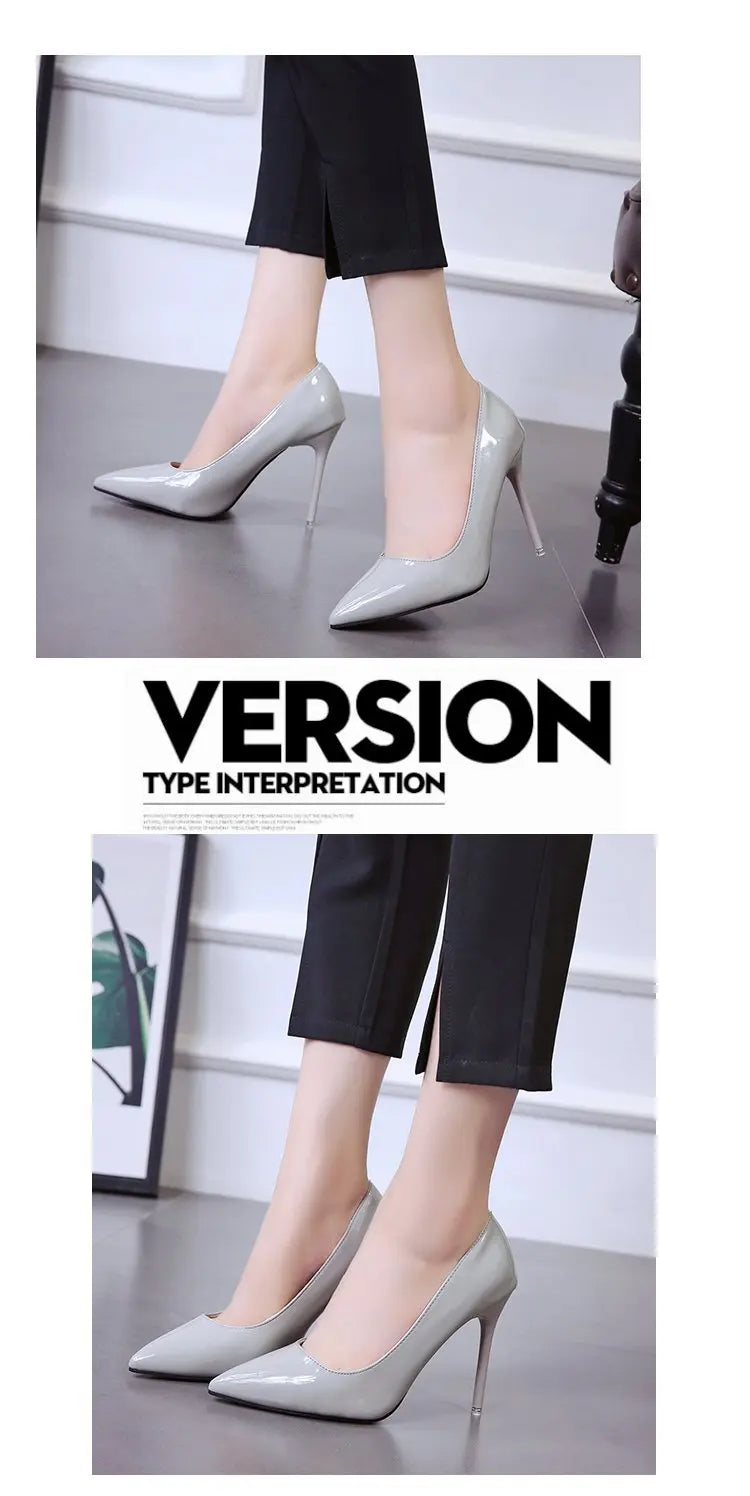 HOT Plus Size 34-44 HOT Women Shoes Pointed Toe Pumps Patent Leather Dress High Heels Boat Shoes Wedding Shoes Zapatos Mujerd76