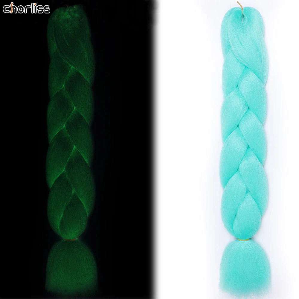 Glowing Synthetic Jumbo Crochet Braids Hair Pure Color Fluorescent Green Shining In Darkness Crochet Braiding Hair Extensions