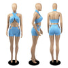 Two Piece Sets for Women Ruched Bandage Criss Cross Solid Women 2024 Spring Backless Club Crop Top and Shorts Matching Set