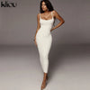 Kliou strap backless sexy bodycon midi long dress new women high waist cotton striped dresses elegant fashion party clothes