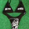 Punk Gothic Letters Print Bikinis Set Sexy Bikini 2023 Women Skull Pattern V-neck Swimwear Fashion Swimsuit Bathing Suit
