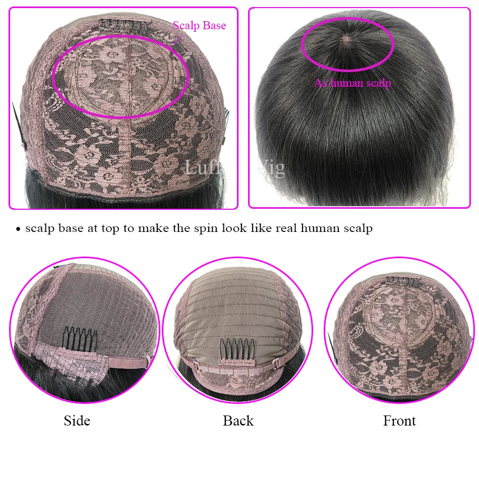 Hesperis Hesperis Short Bob Human Hair Wig With Bangs Brazilian Remy #30 Color Highlight Brown Scalp Top Full Machine Made Wig