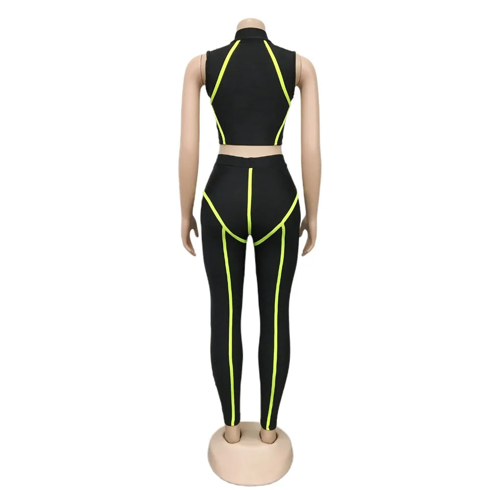 Women Sets Summer Tracksuits Slim Sleeveless Skinny Crop Tops+Pants Suit Two Piece Set Night Club Outfits 2 Pcs Street GL3503