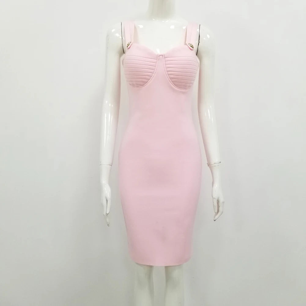 Women Summer Fashion Sexy V Neck Backless Button Red Black White Bodycon Bandage Dress 2022 Designer Evening Party Dress Vestido