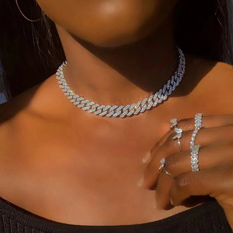 Caraquet Punk Hip Hop Cuban Link Kette Halskette Vereiste Rapper Kristall Halskette Mode Bling Strass Schmuck Geschenk